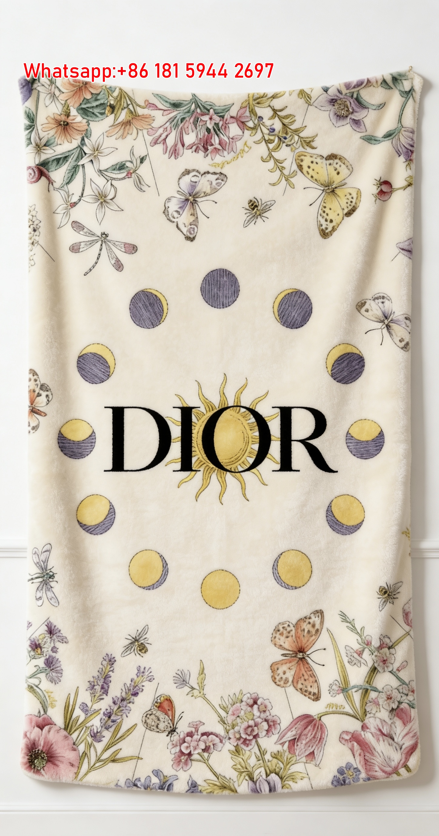 Dior Botanical Sketch Flannel Sofa Throw Blanket D496